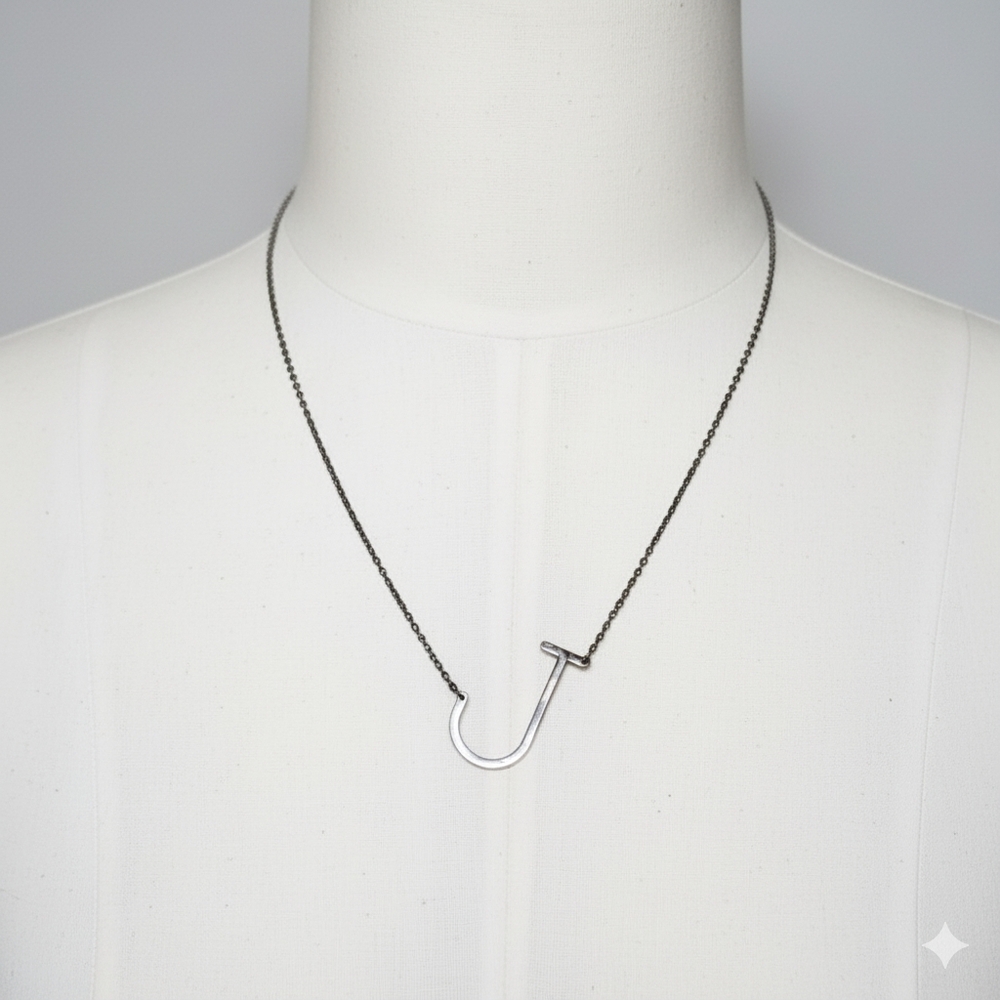 Savvy Cie "J" 16-18" Necklace NIB Monogram Giftbox Anodized Black Rhodium Plated